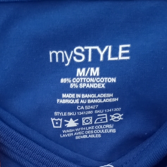 Blue Women's Top with White Pattern - Picture 2 of 6